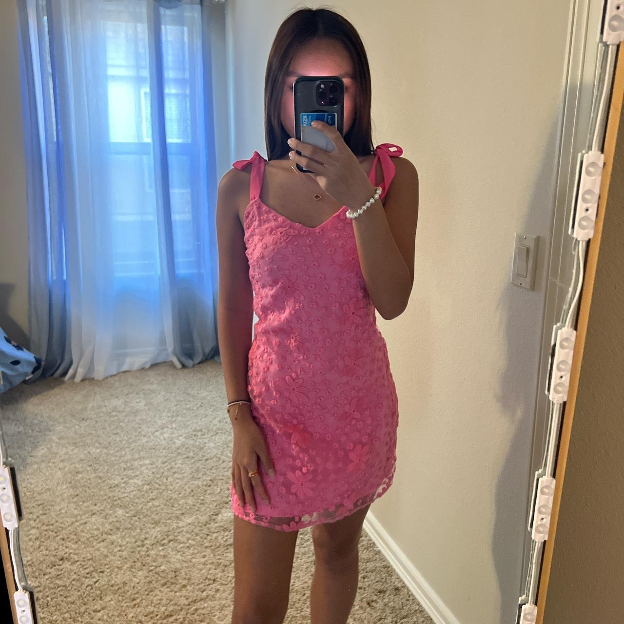 Francesca pink floral tie strap dress size xs worn... Depop