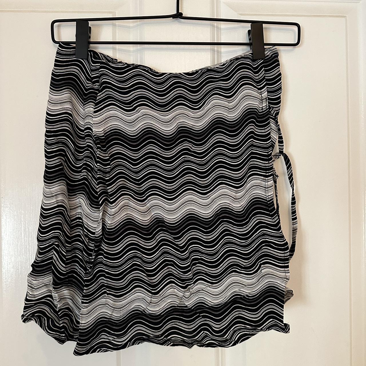 funky black &white wrap mini skirt tied on the... - Depop