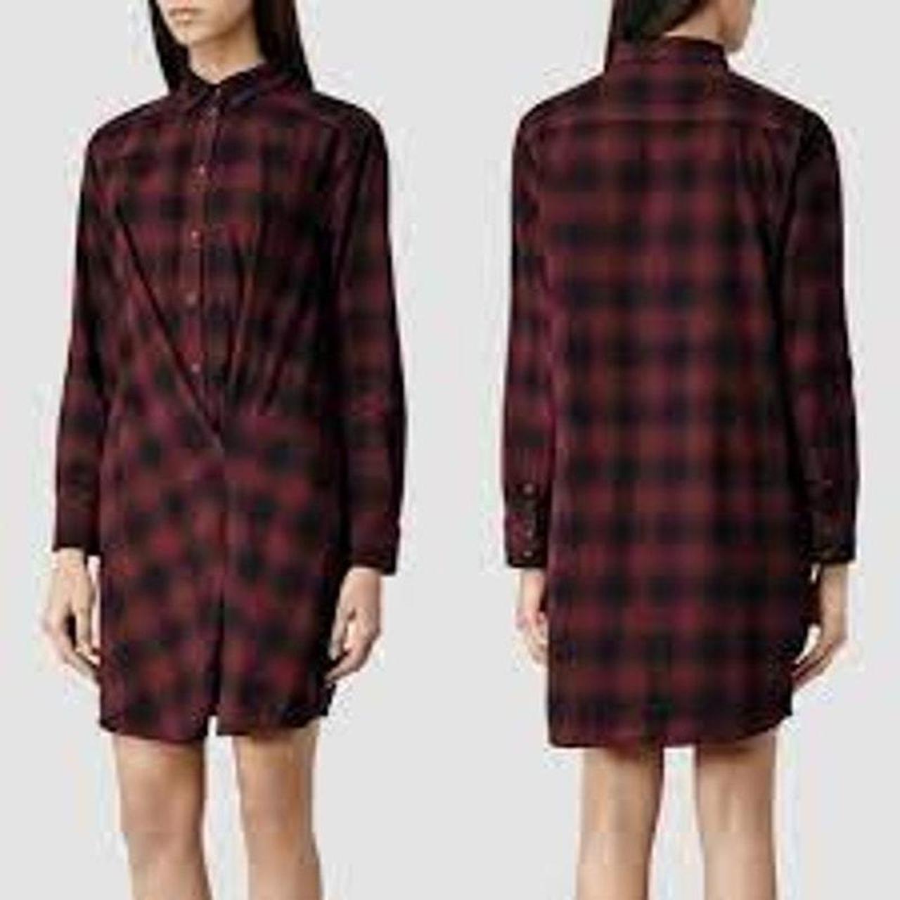 All Saints red plaid flannel shirt dress in