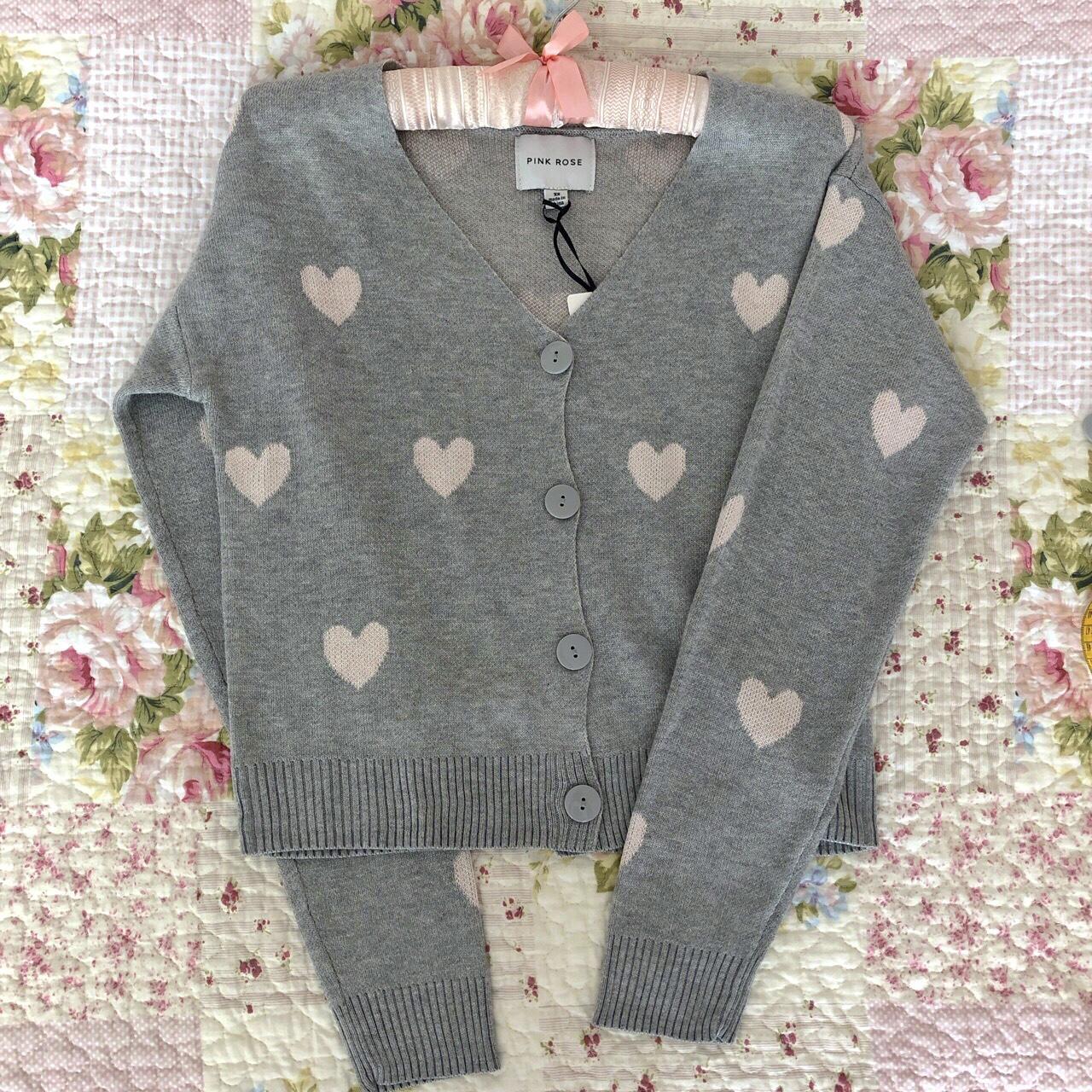 💕💖 Kawaii Grey and Pink Heart Cardigan 💖💕 Adorable... - Depop