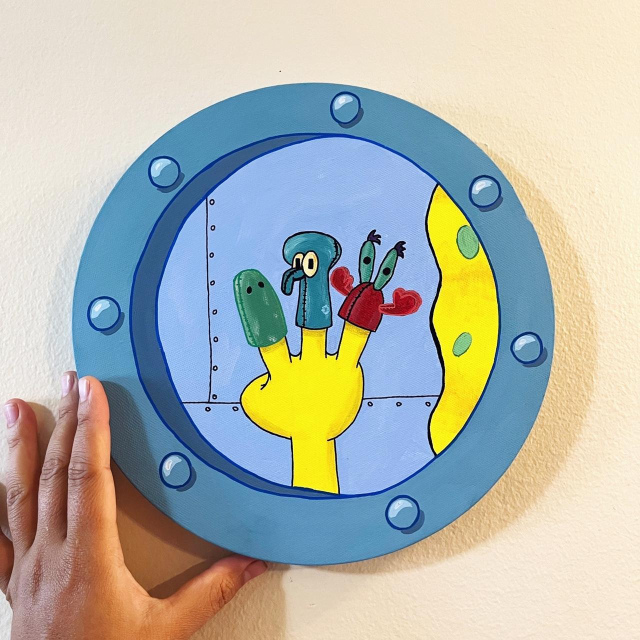 Spongebob Squarepants Window, Porthole, popular Round Canvas Painting 10x10in