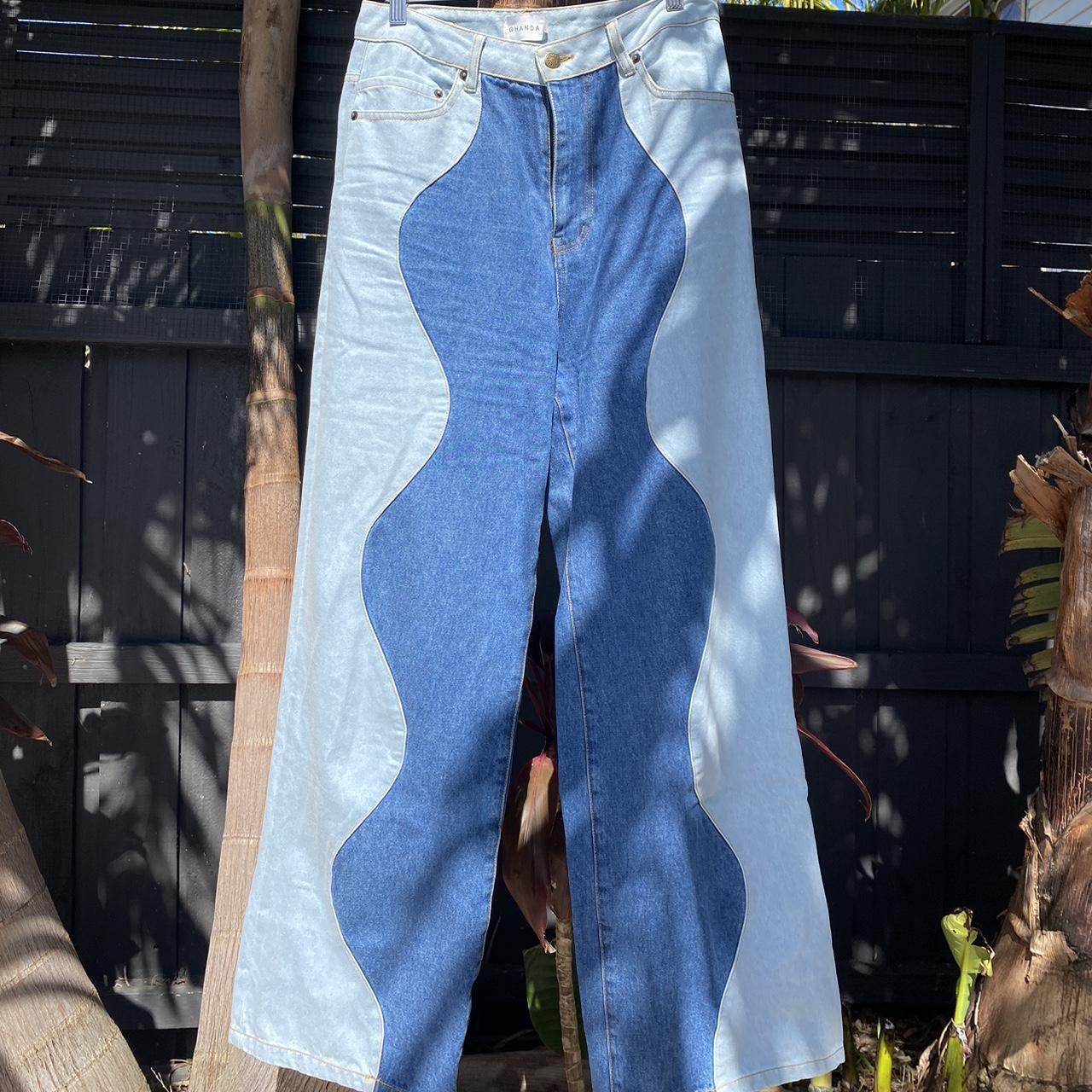 GHANDA High waisted wavy jeans. Retro wavy pattern... Depop