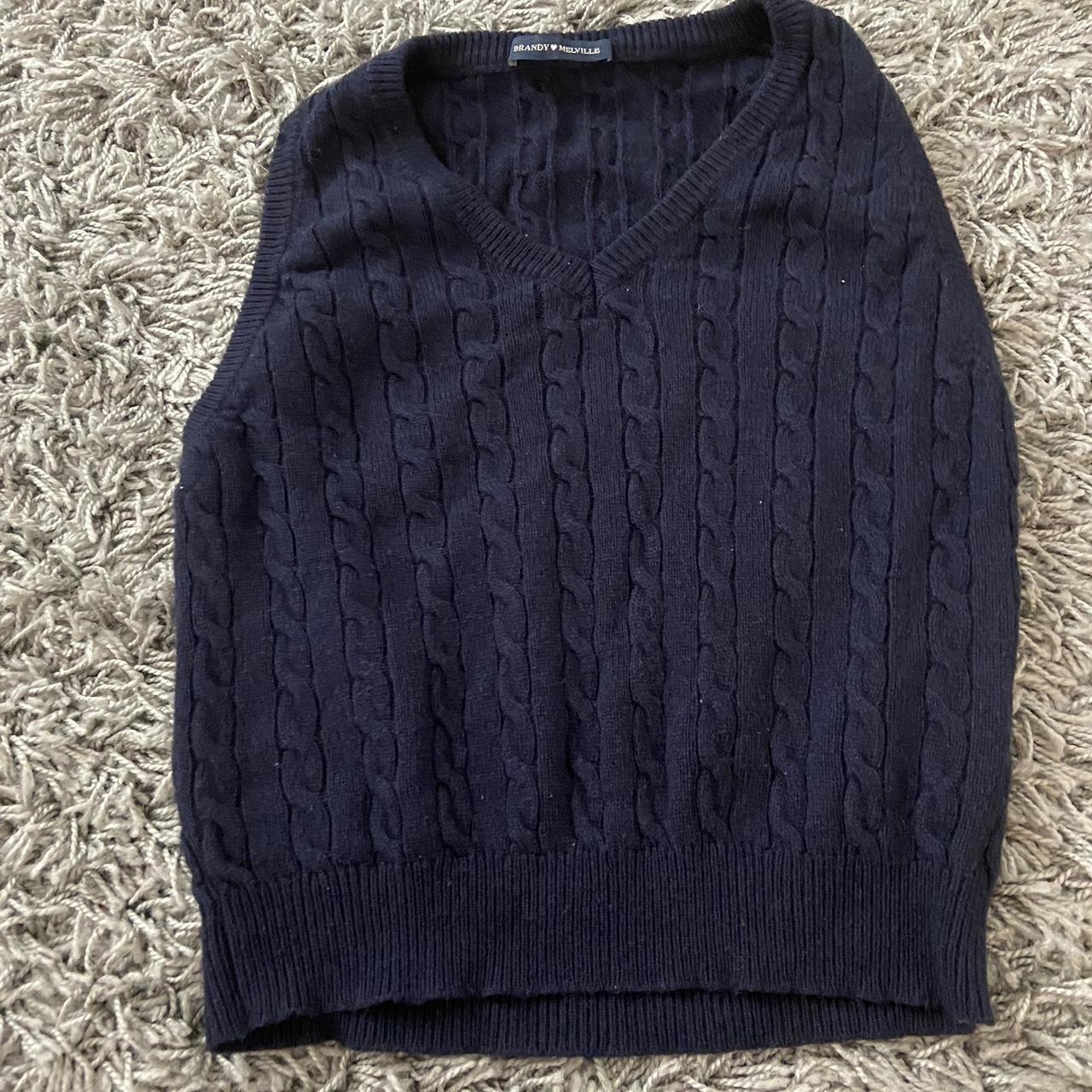 Brandy Melville Navy Blue Knit V-neck Sweater - Depop