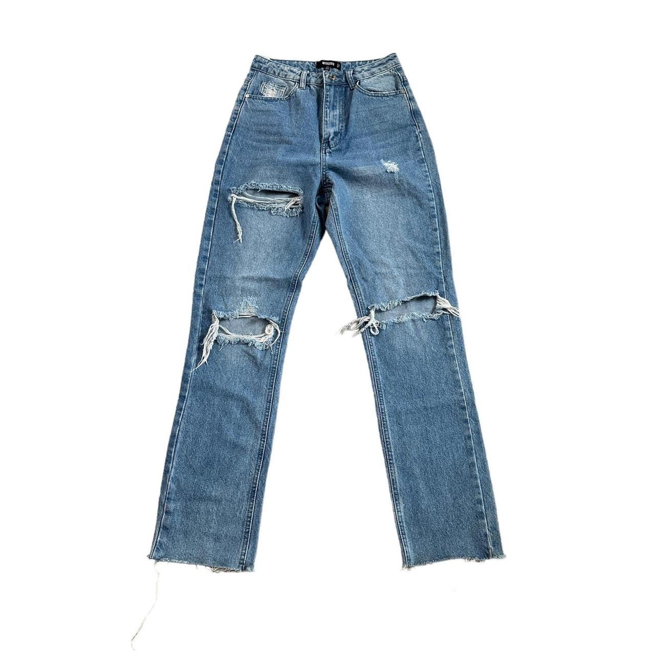 Missguided Women's Straight leg Ripped Jeans Blue