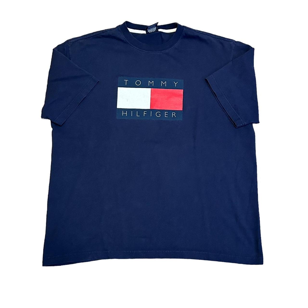 Tommy Hilfiger Men's Navy and White Tshirt Depop