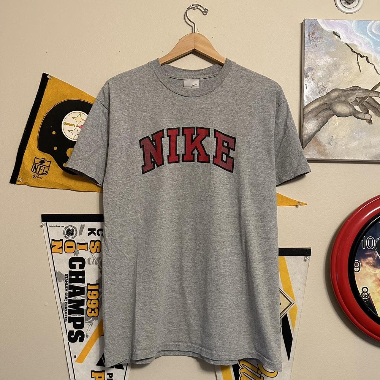 Vintage Nike Spell Out Logo Grey Tag Graphic Tee... - Depop