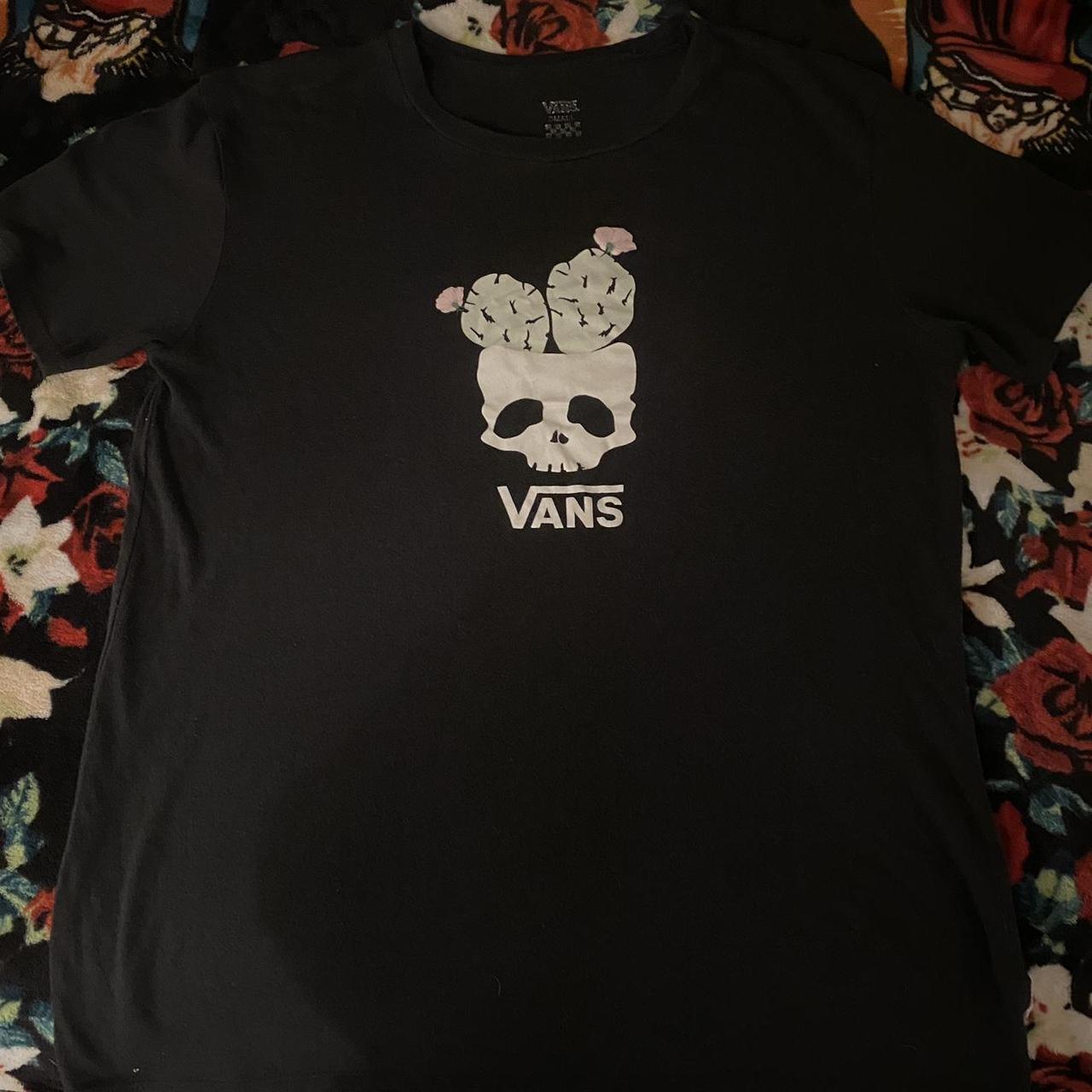 ⋆.ೃ࿔*:･ Skull Cactus Black Vans Shirt Labeled a size... - Depop