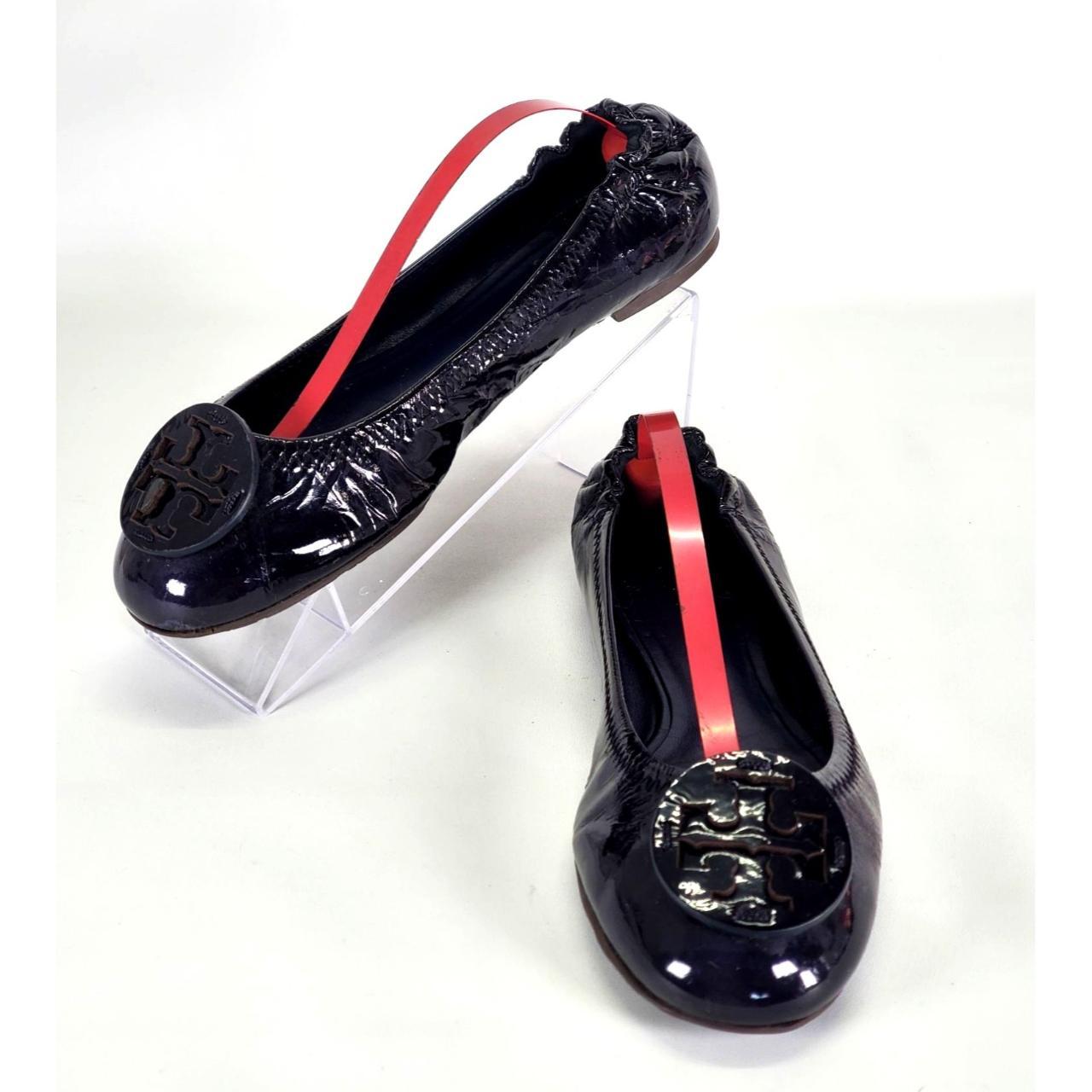 Tory burch black cheap patent leather reva flats