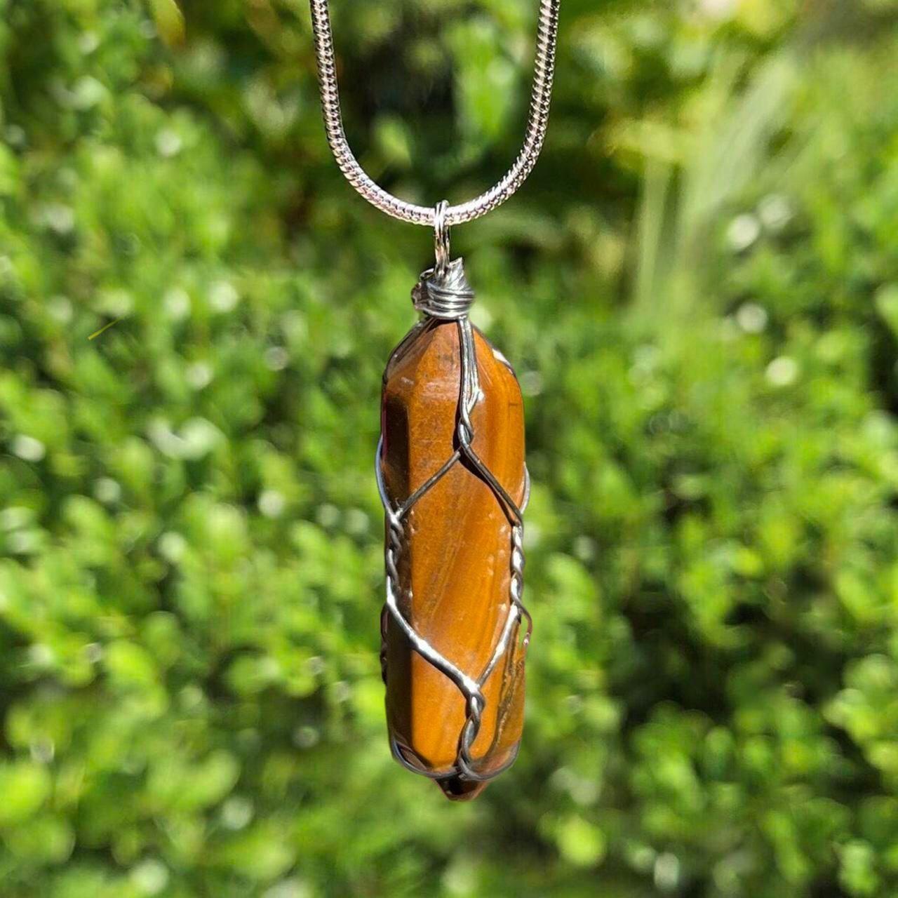 Tigers eye necklace 🤎 Double terminated crystal... - Depop