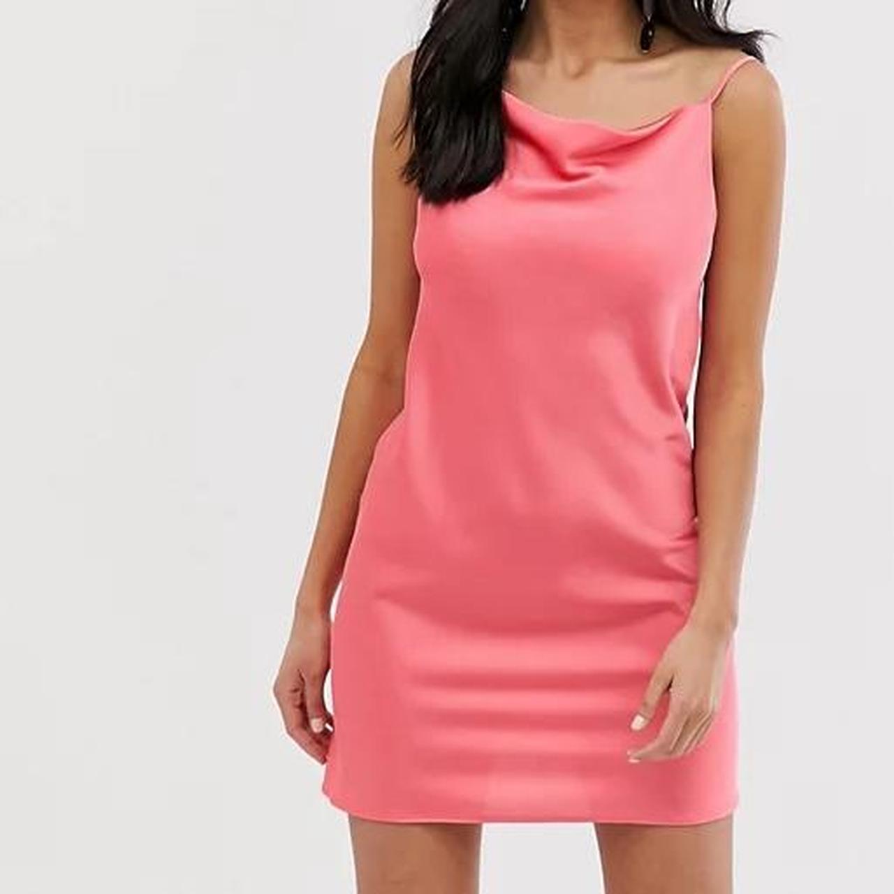 Miss Selfridge Pink Satin Cowl Neck Dress Size 6 Depop