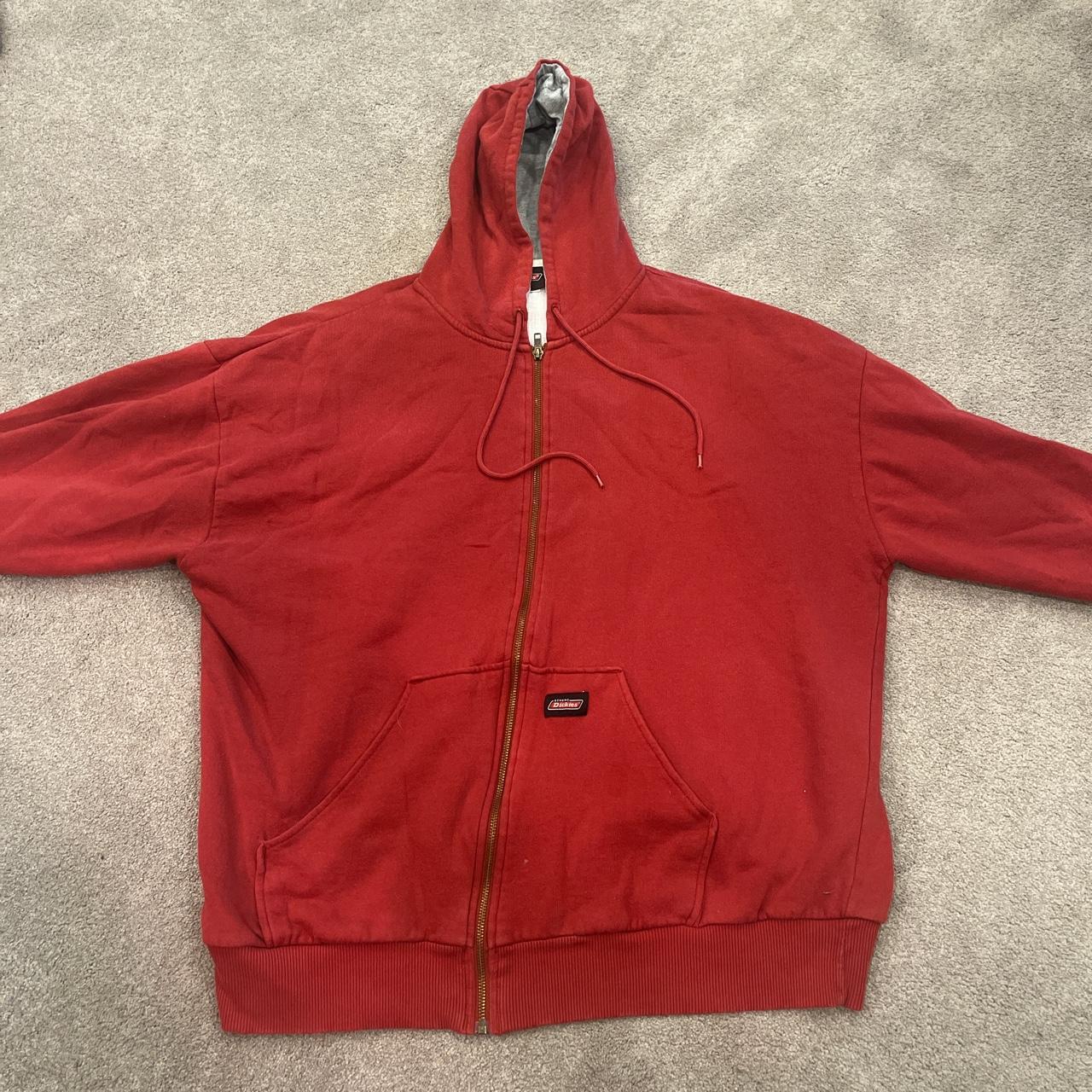 Red Thick Dickies Zip Up Size Large or Medium, no... - Depop