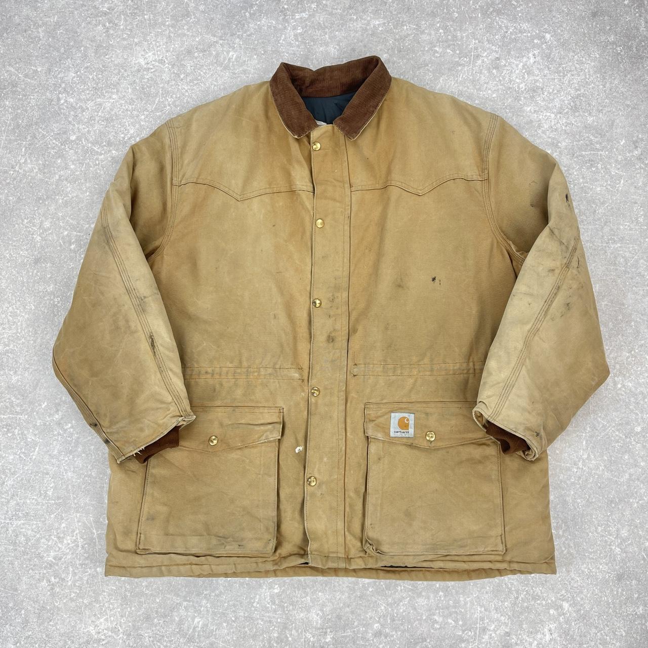 Carhartt jacket Hunter jacket in faded tan White... - Depop