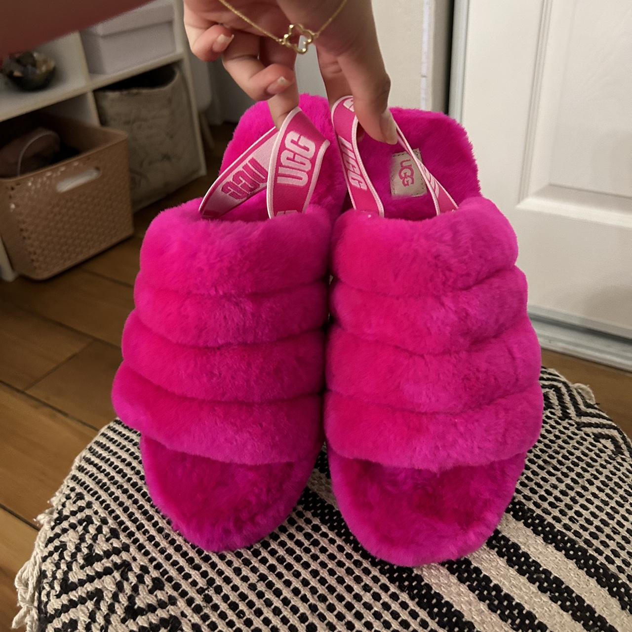 HOT PINK KIDS UGG SLIDES Worn