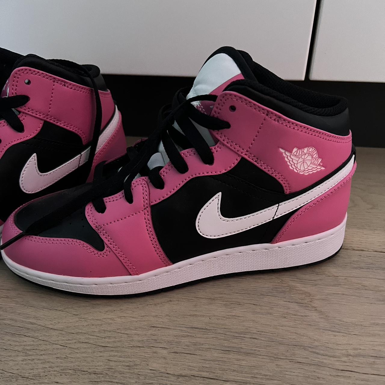 Pink, black and white mid top Jordan’s - Brand new,... - Depop