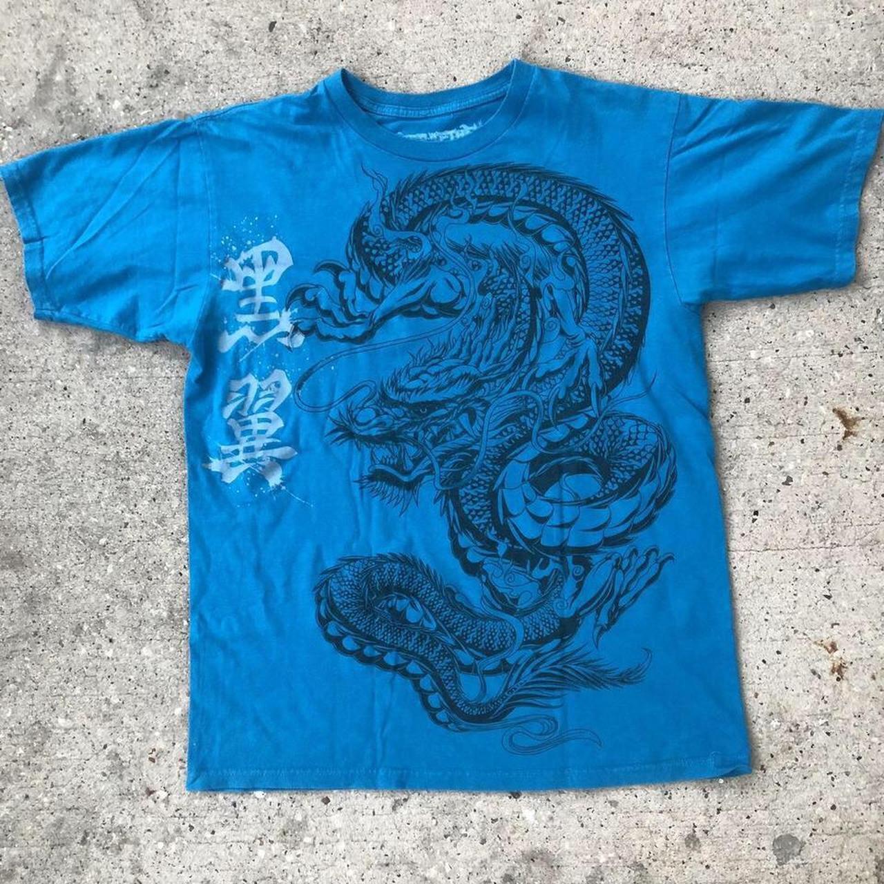 Vintage Cyber Y2K 2000 Men's Year Of The Dragon Blue Skate T-Shirt