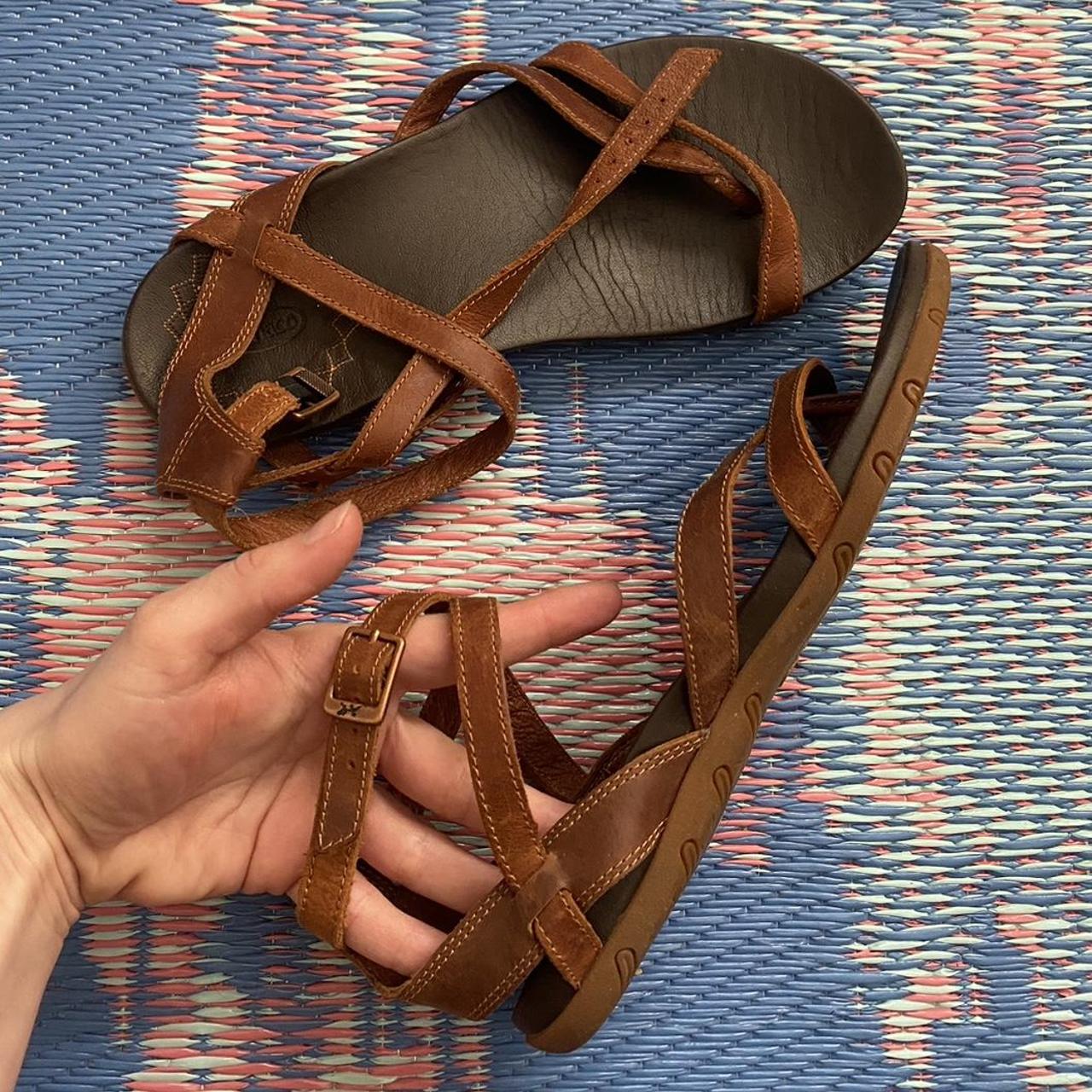 Brown leather strappy Chaco sandals Features Depop