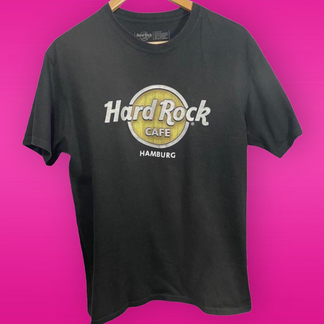 Hard Rock Cafe Hamburg T-shirt Online Kaufen Hard Rock Cafe Men's Black and White T-shirt | Depop