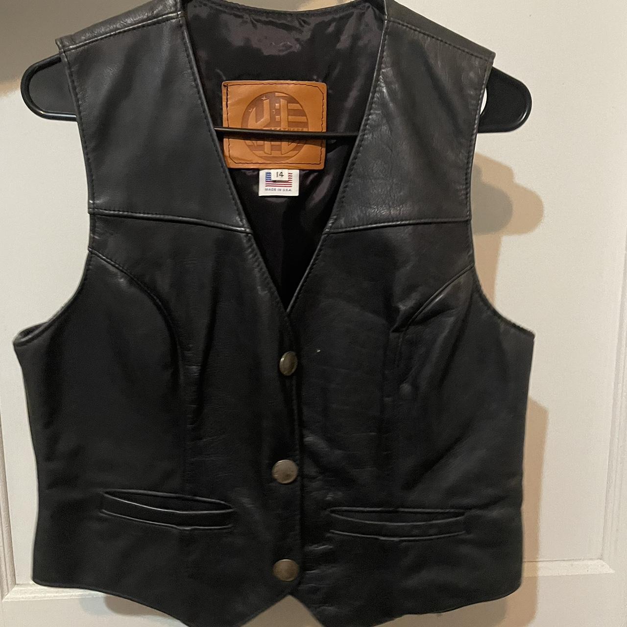 Vintage black leather vest. In such good condition.... - Depop