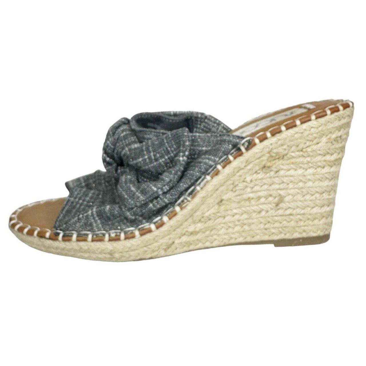 SUGAR Bluish Grey Canvas Bow SGR Hundreds Wedge Slip. Depop