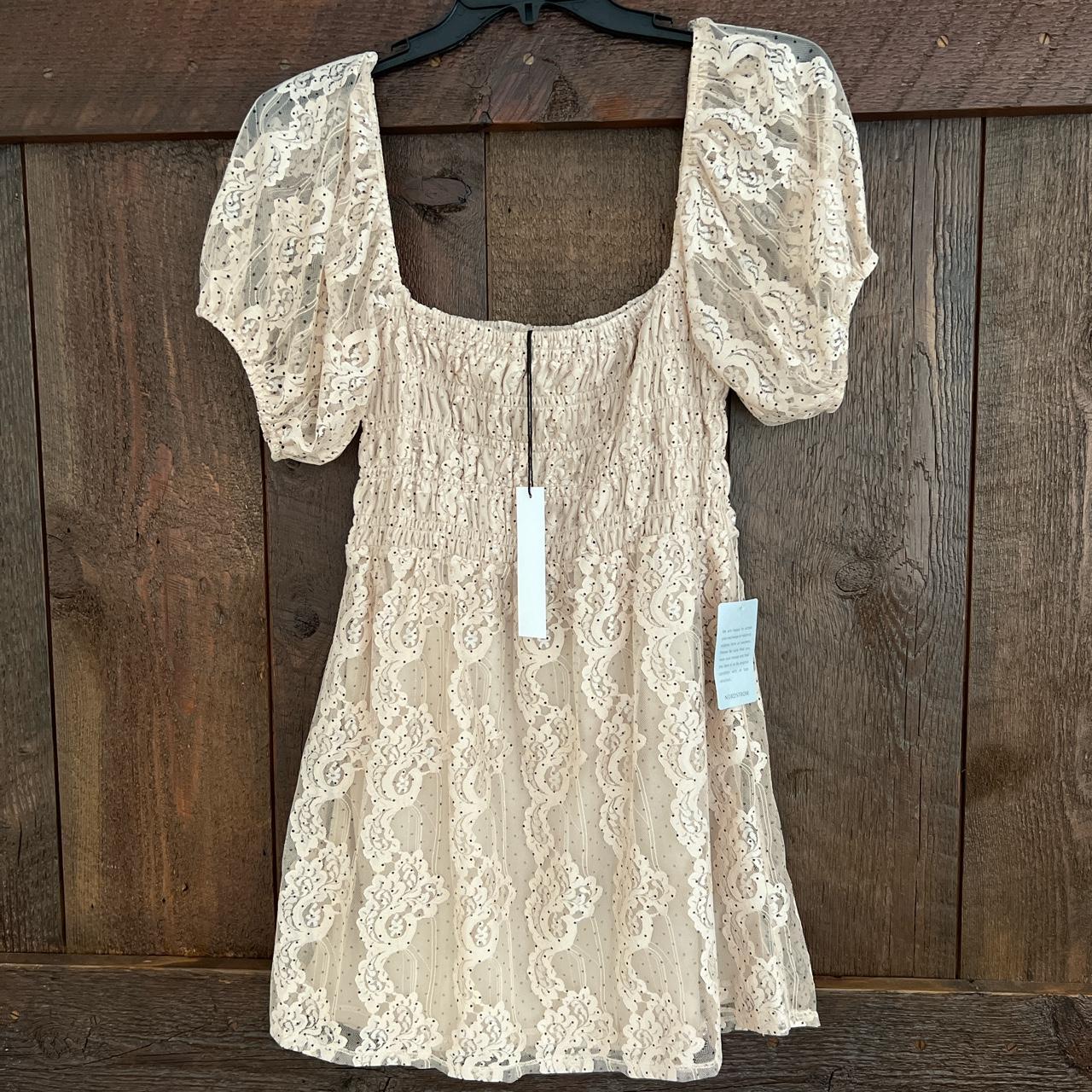 NSR lace tan dress w little black dots So. Depop