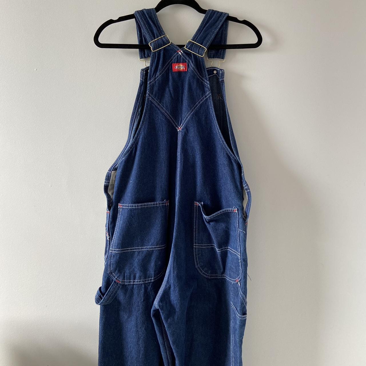 Dark wash Dickie’s carpenter overalls, no size but... Depop