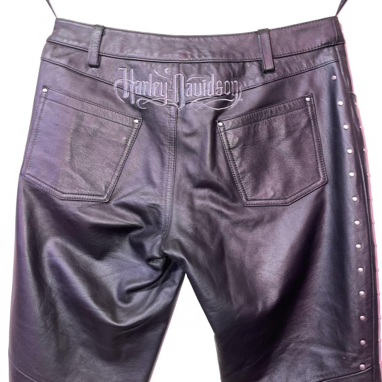 Harley Davidson womens leather pants with side leg - Depop