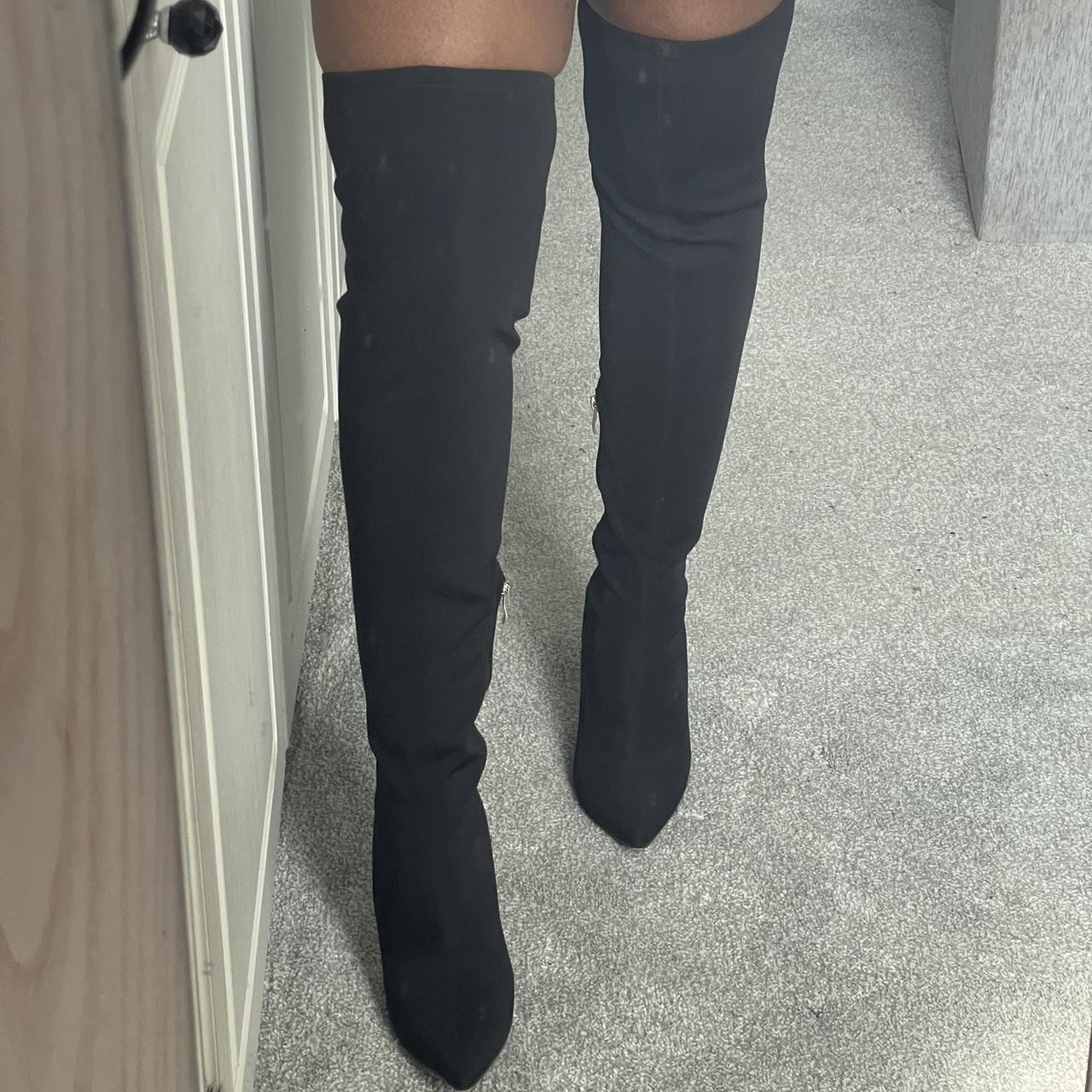 EGO thigh high black spandex material boots. Size 8.... - Depop