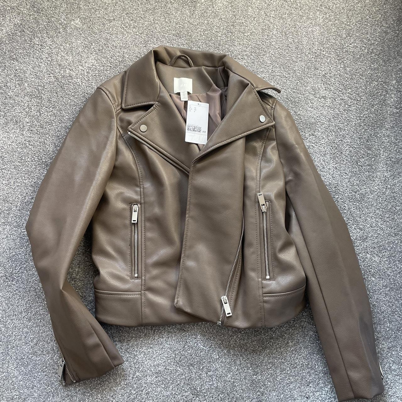 H&M brown leather jacket size 10 brand new... Depop