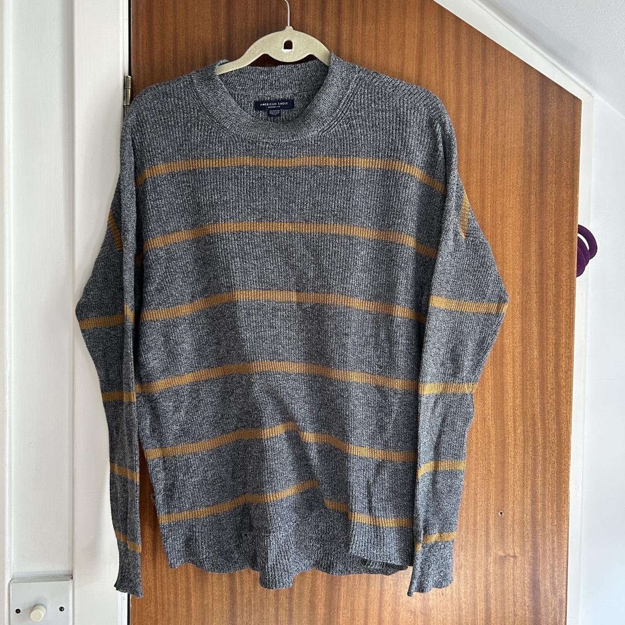 American eagle grey and yellow striped long sleeve... - Depop