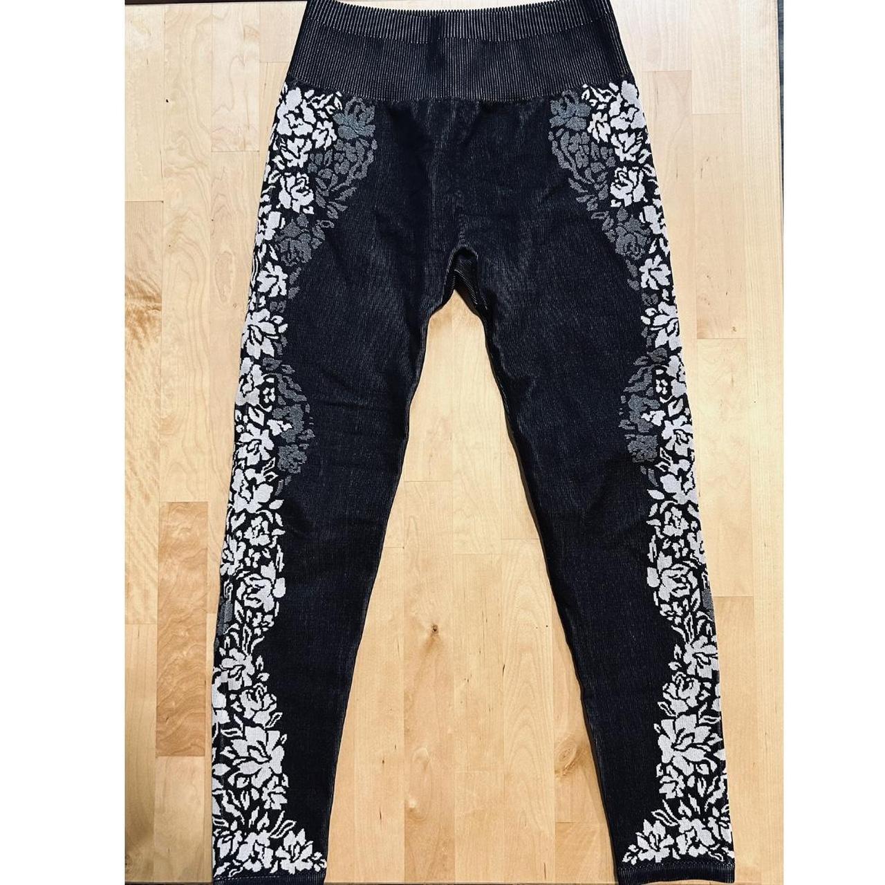 Black Fabletics, floral print, ribbed yoga pants - Depop