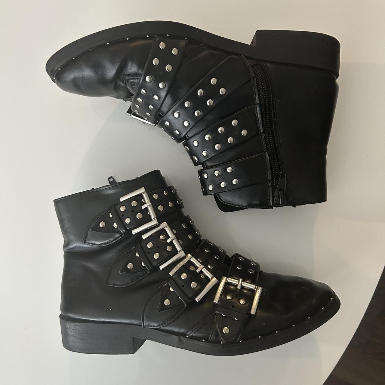 Black punk rock leather booties with lots of buckle... - Depop