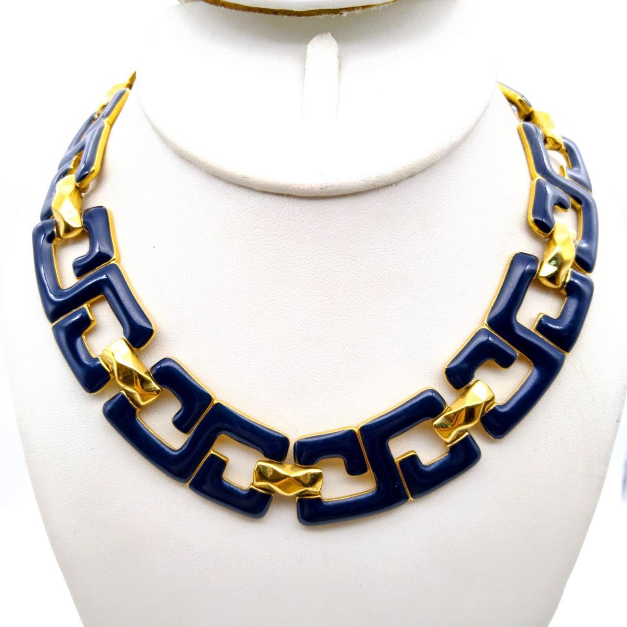 Vintage Gold And Navy Enamel Collar outlets Necklace