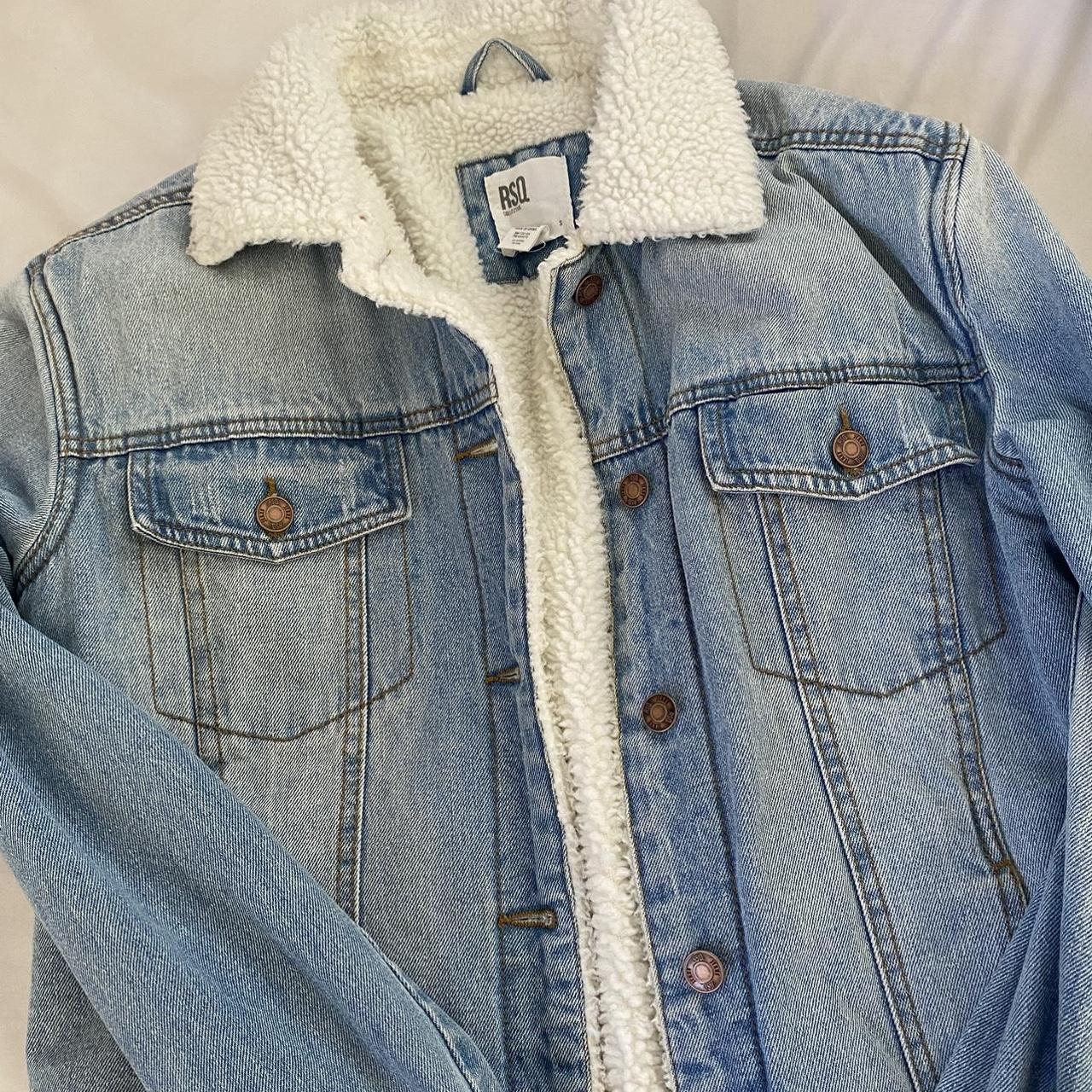 Fuzzy jean jacket! Super good quality and oversized... - Depop