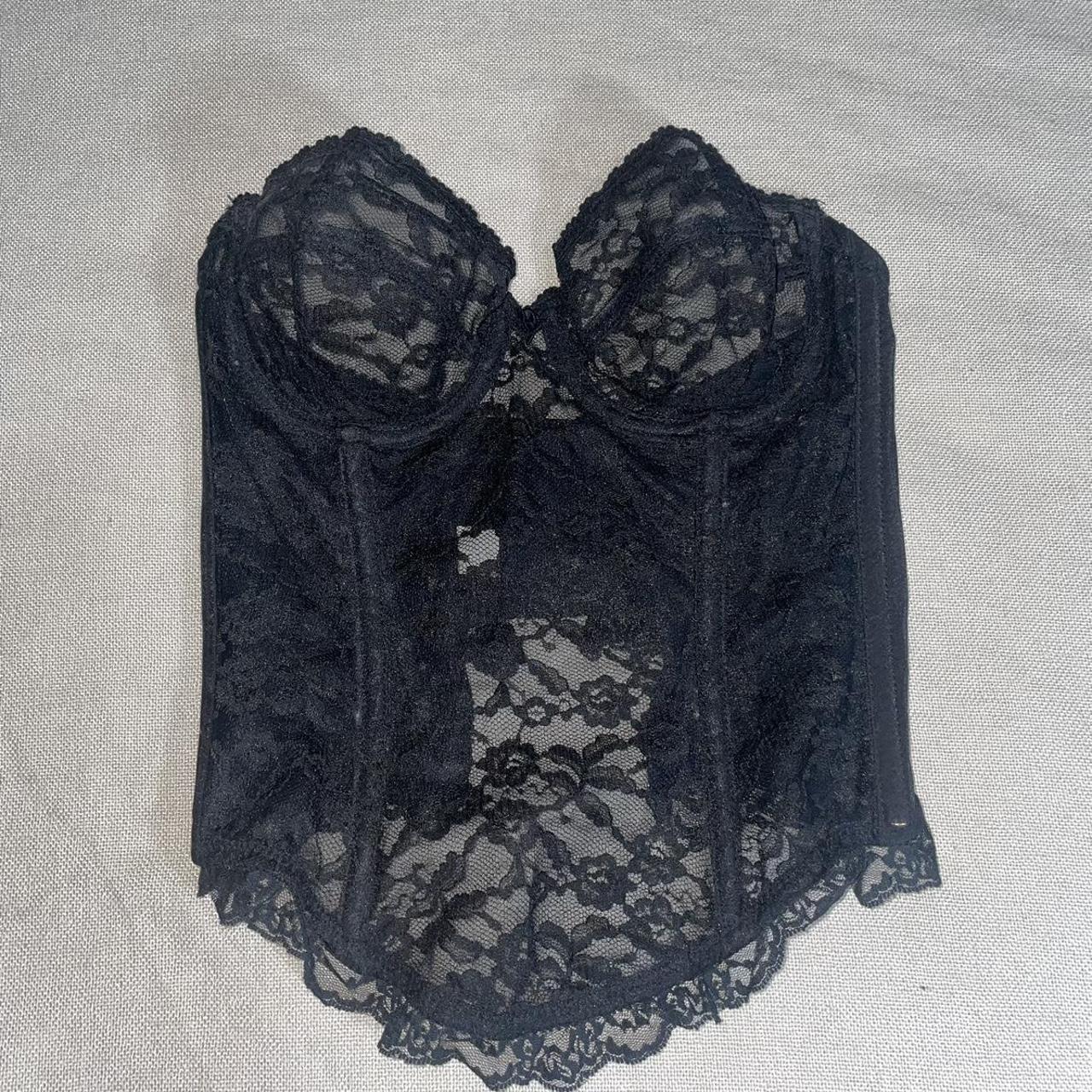 34b Vintage Black Lace Jezebel Corset Depop