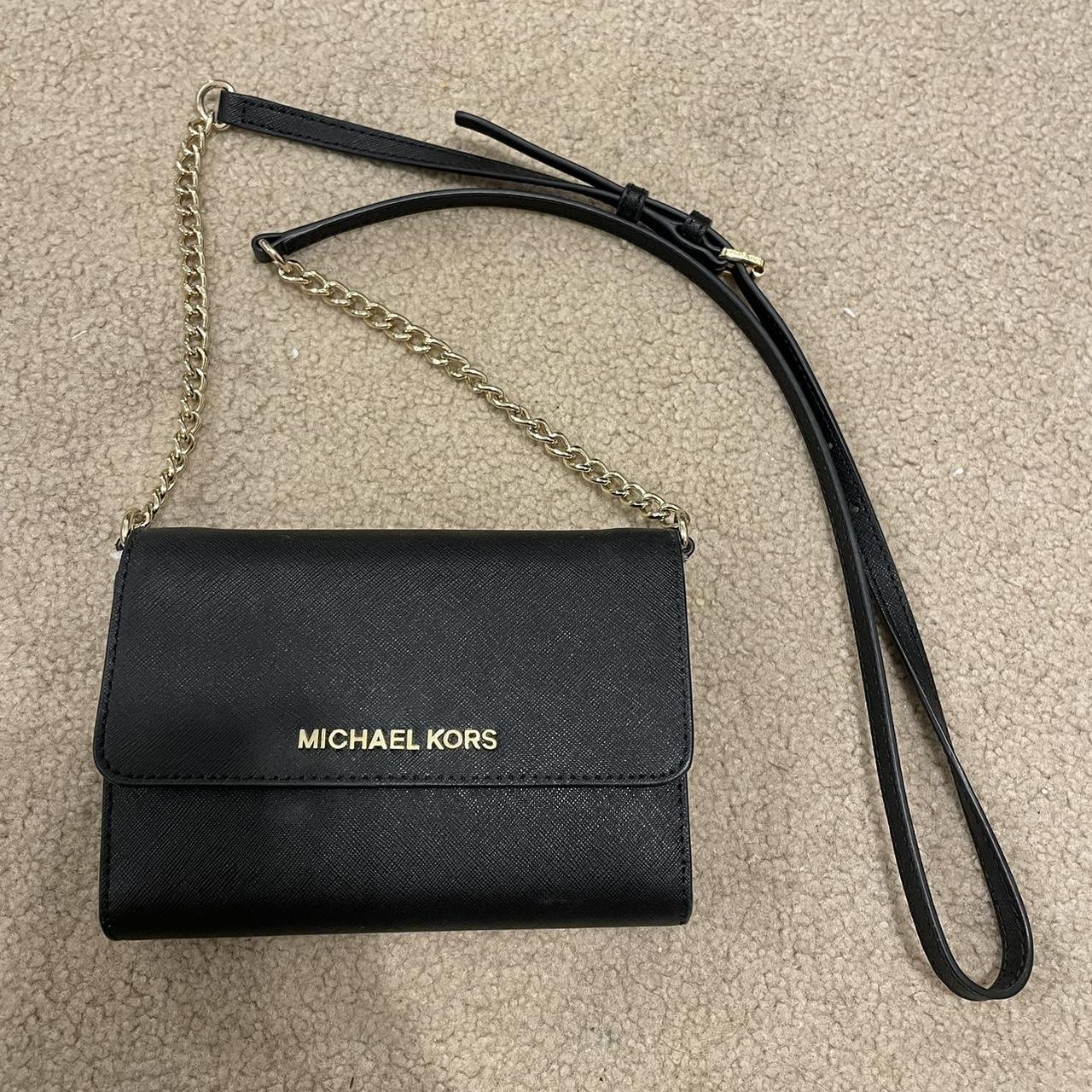 Michael kors black clutch with gold chain on sale