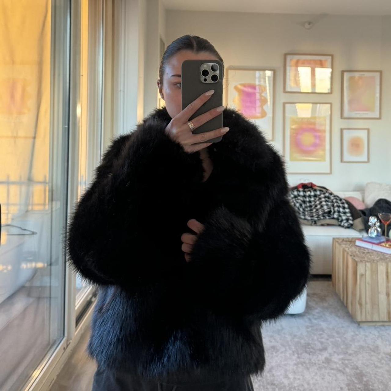 Missguided Faux Fur Jacket Size US buy 12 Large Black Puffy Rave Warm Costume Coat