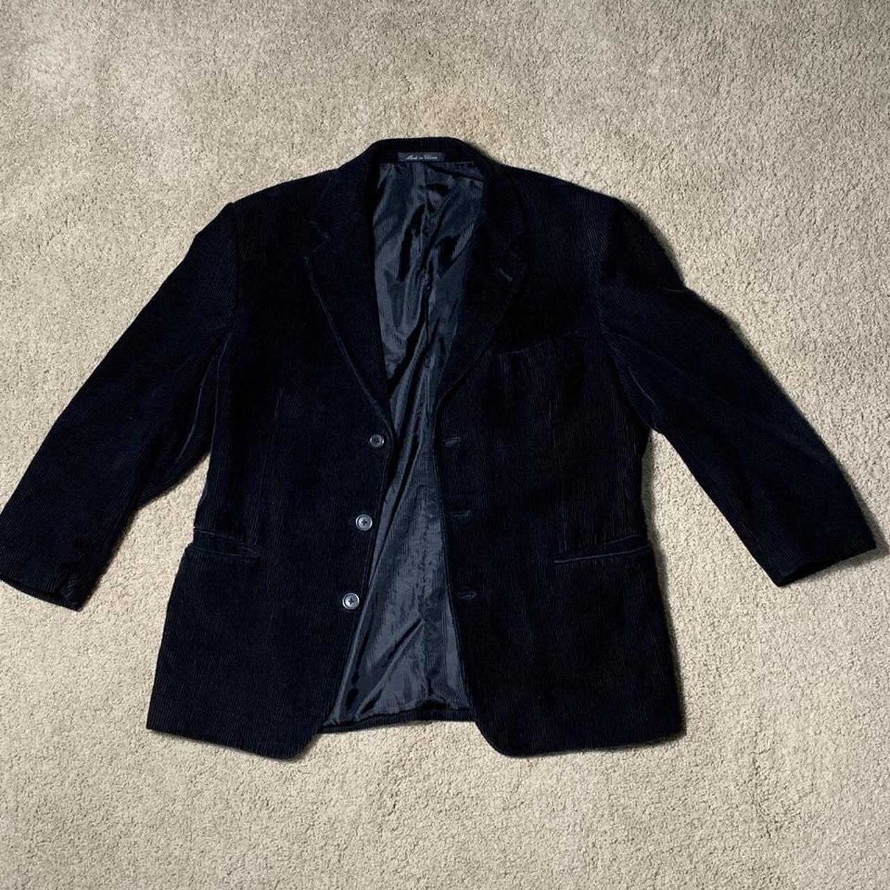 Retro black corduroy Zagato men’s suit jacket. Size... Depop
