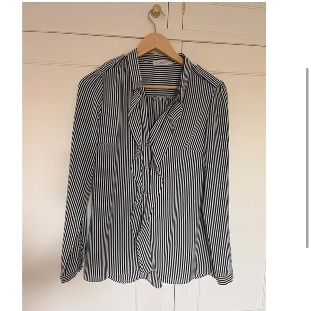 Oasis size 10 stripey blouse with ruffled details... - Depop