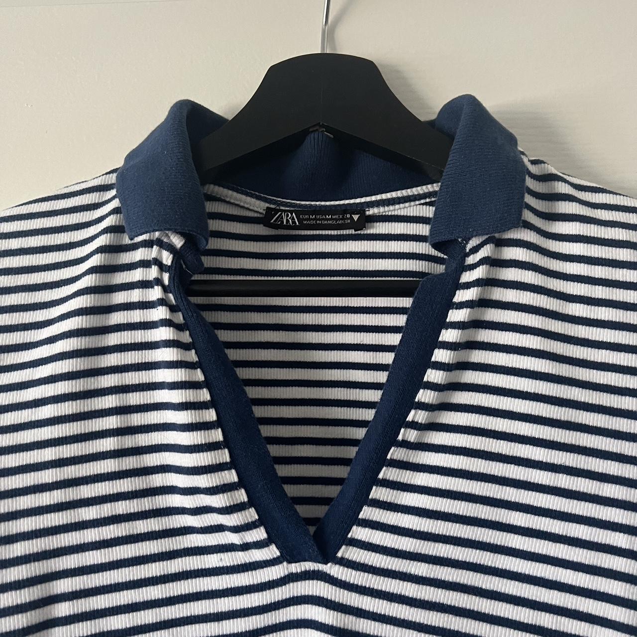 Navy stripe Zara Crop Shirt Hardly worn - Depop