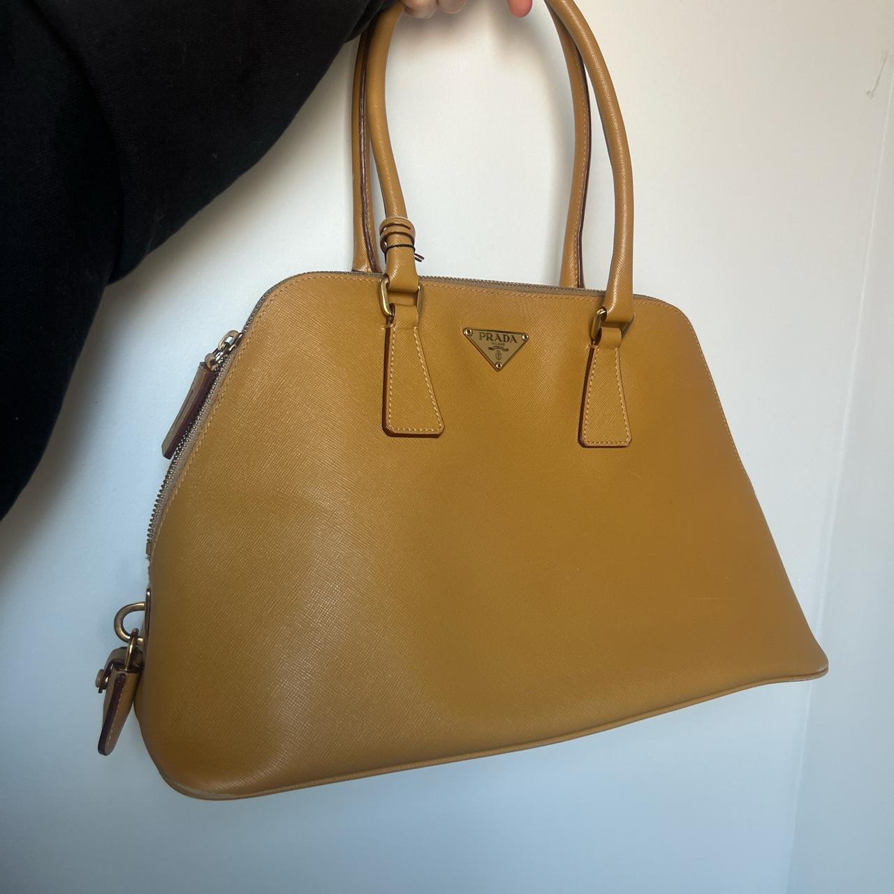 Prada Saffiano Lux Leather Top Handle Satchel Bag Yellow