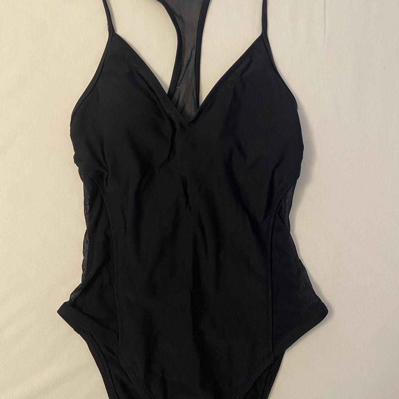 Black and Mesh Padded One Piece Swimsuit Mossimo. Depop