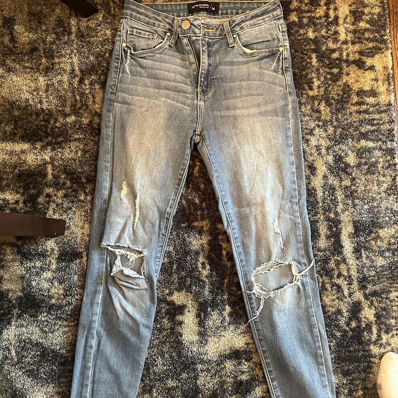 Skinny ripped just black denim jeans Depop