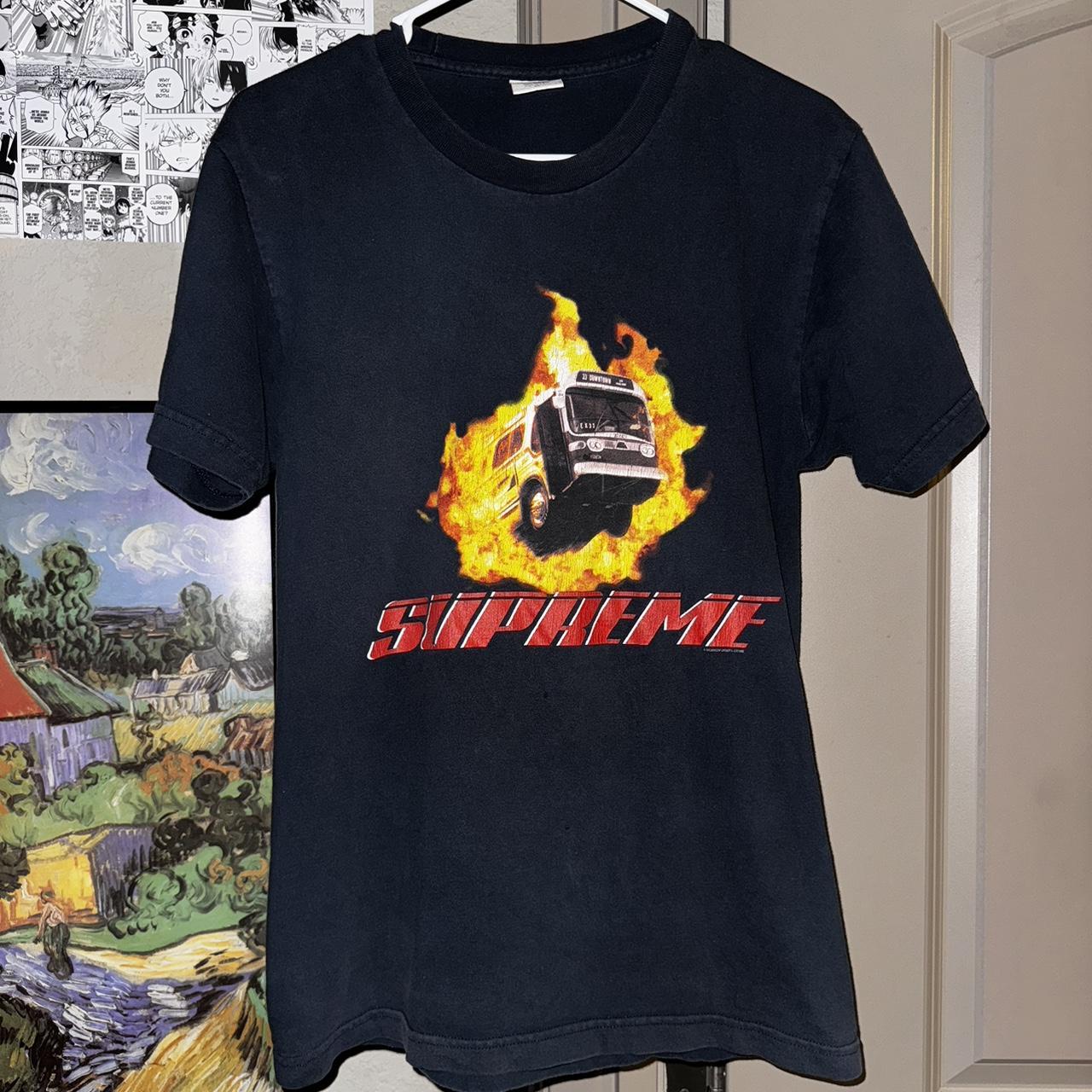 Navy Supreme SS14 Flaming Bus Graphic Tee Tagged. Depop