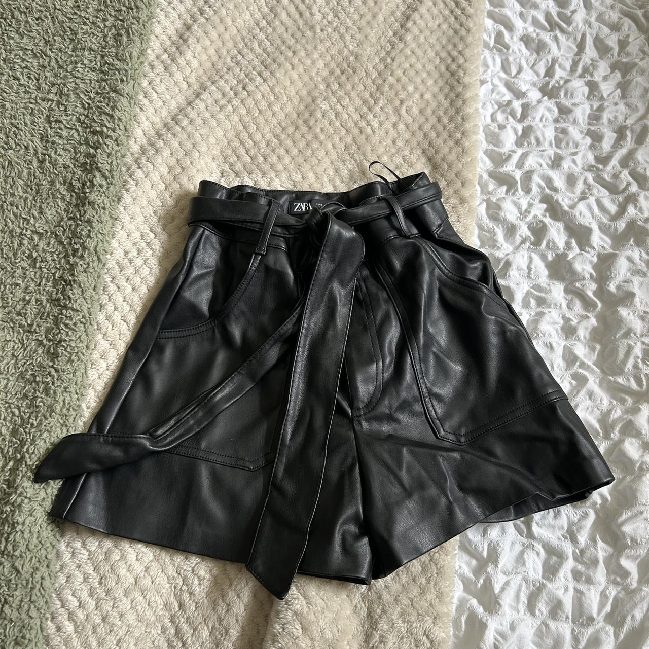 zara black leather shorts tie up front amazing