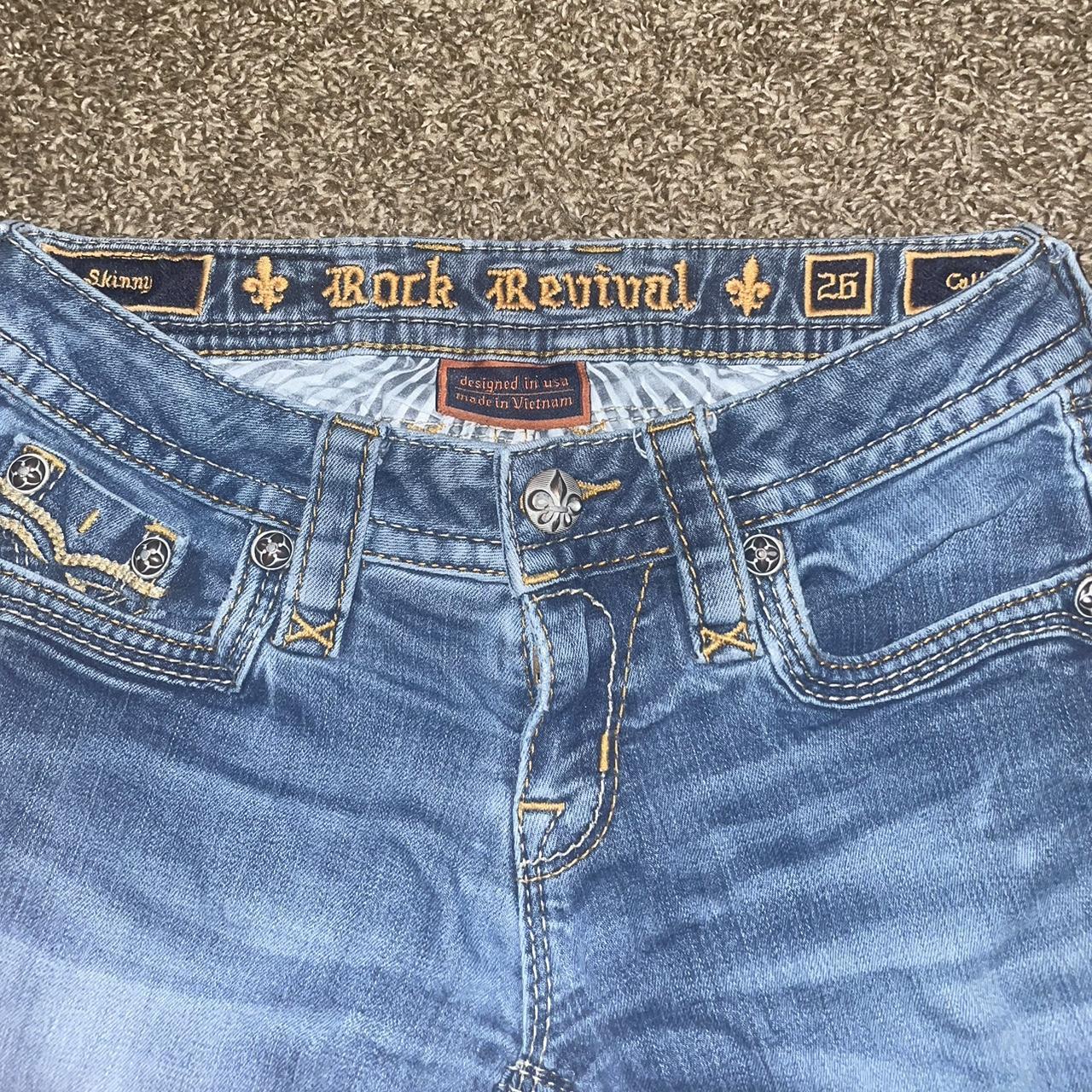 Skinny rock revival jeans Size : 26 Has a missing... - Depop