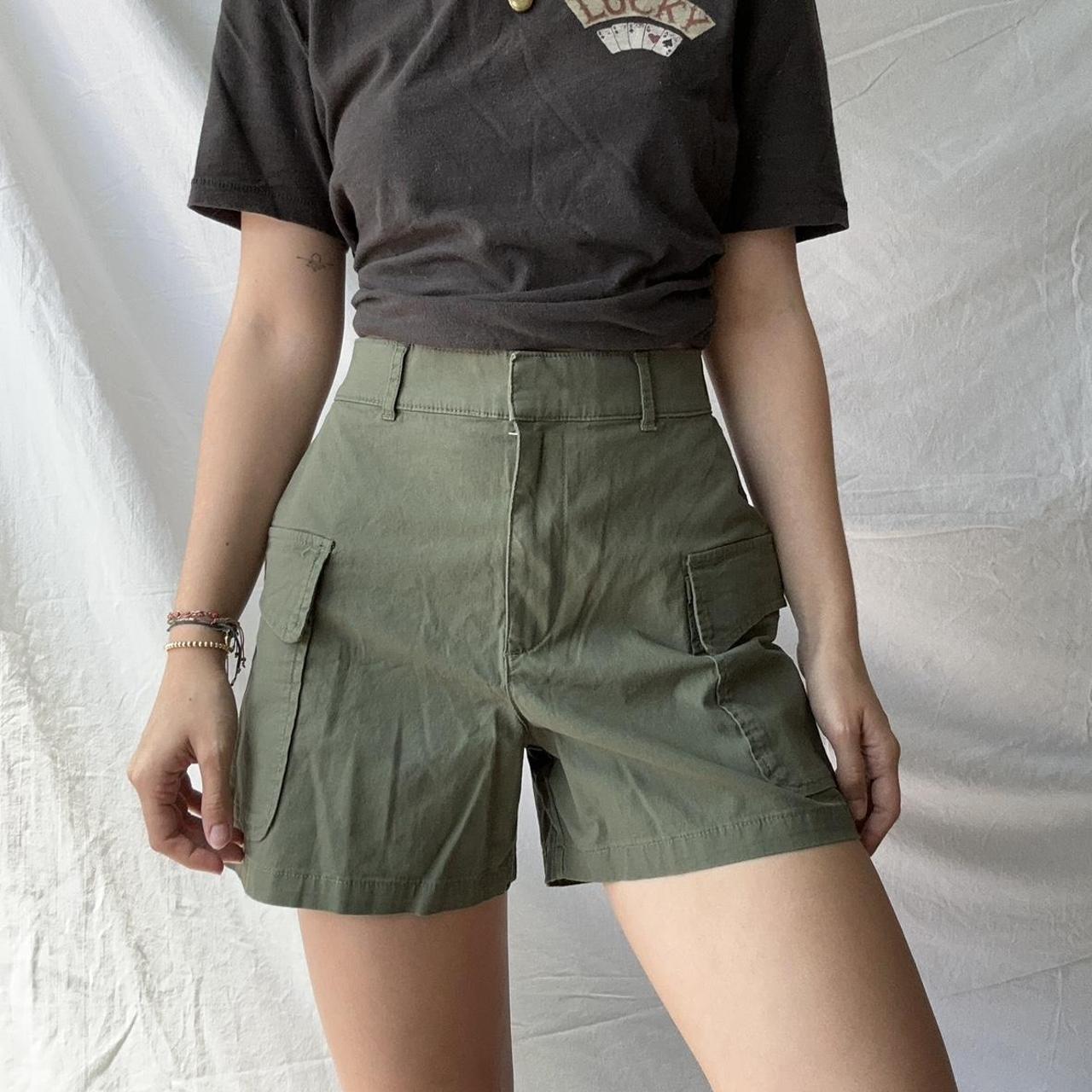 90s inspired moss green cargo utility shorts Brand