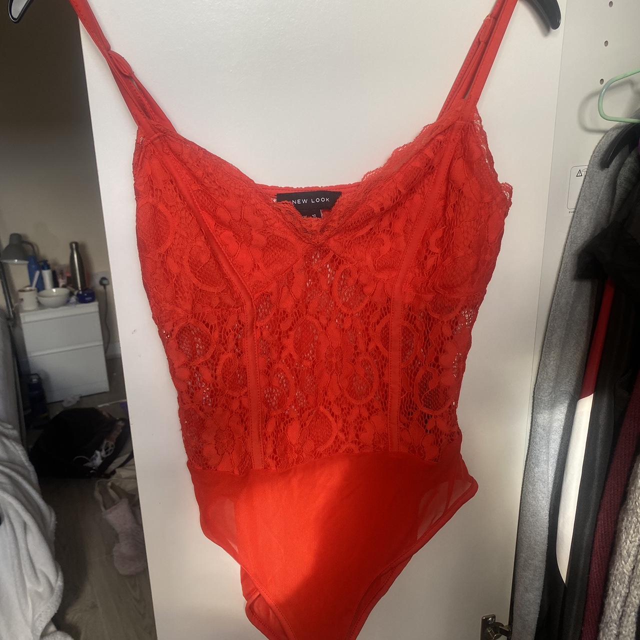 NEW LOOK LACE BODYSUIT RED SIZE 12 - Depop