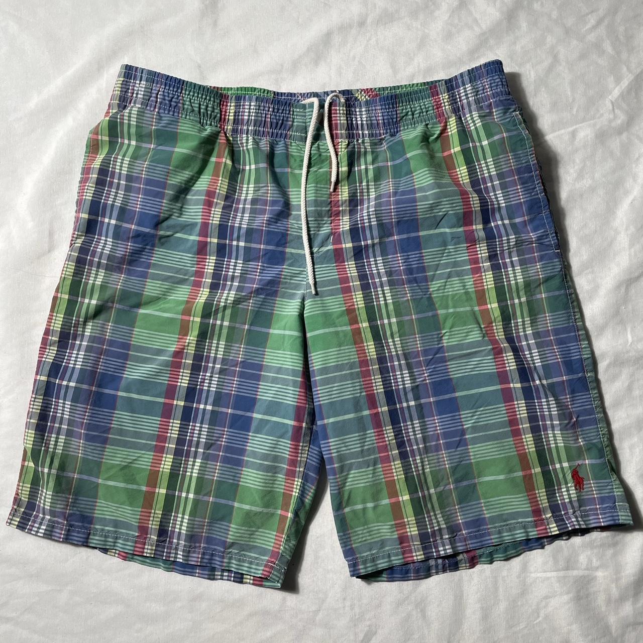 Vintage Polo Ralph Lauren plaid mulitcolored swim... - Depop