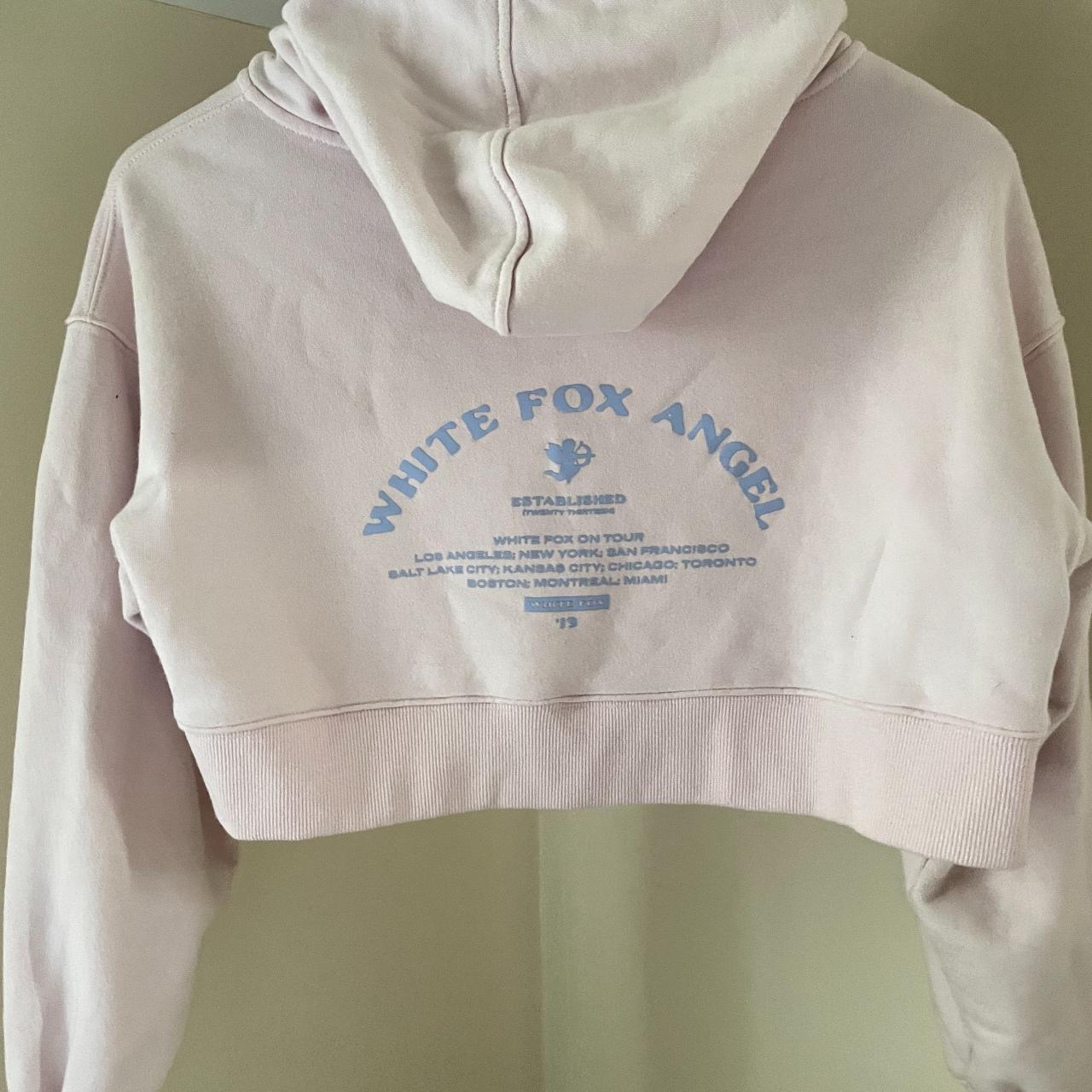 croppped baby pink White Fox zip up hoodie... Depop