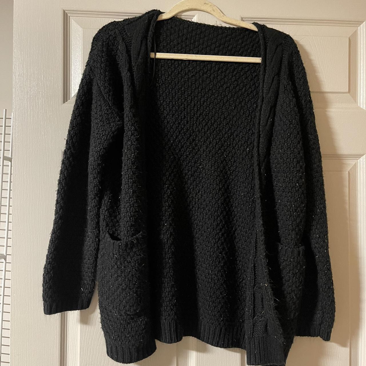 chunky black oversized knit cardigan - Depop